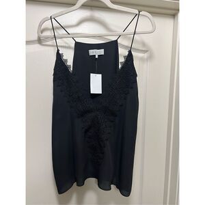 NWT WAYF Black V-Neck Cami with Lace Trim Size L
